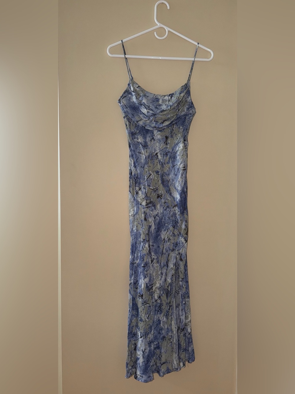 Hello Molly Blue Marble Cowl Neck Maxi Dress